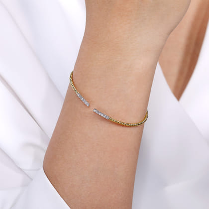 14K Yellow Gold Beaded Diamond Open Bangle Bracelet- Bujukan