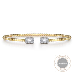 14K Yellow Gold Beaded Diamond Open Cuff Bangle Bracelet-Bujukan
