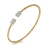 14K Yellow Gold Beaded Diamond Open Cuff Bangle Bracelet-Bujukan - 0.3 ct