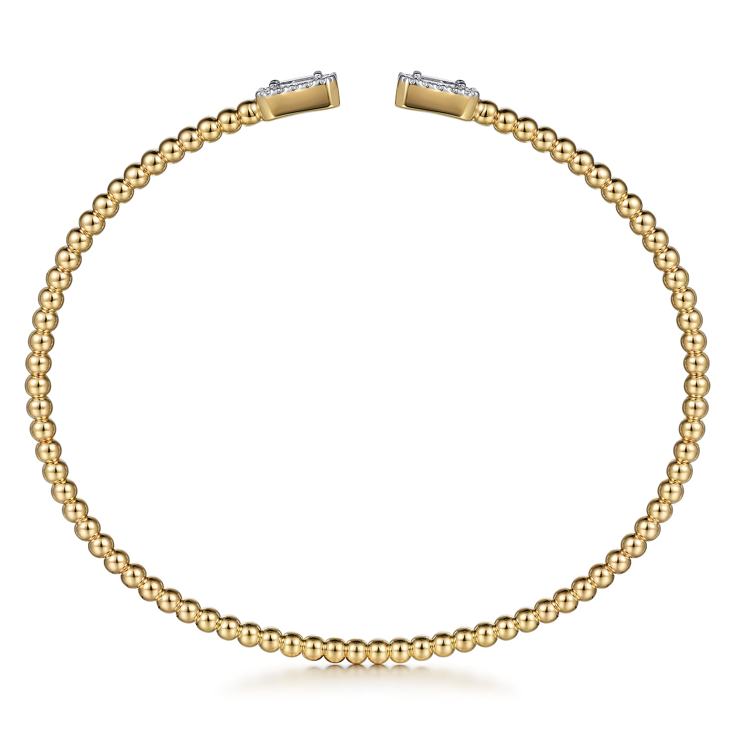 14K Yellow Gold Beaded Diamond Open Cuff Bangle Bracelet-Bujukan - 0.3 ct - Shot 3