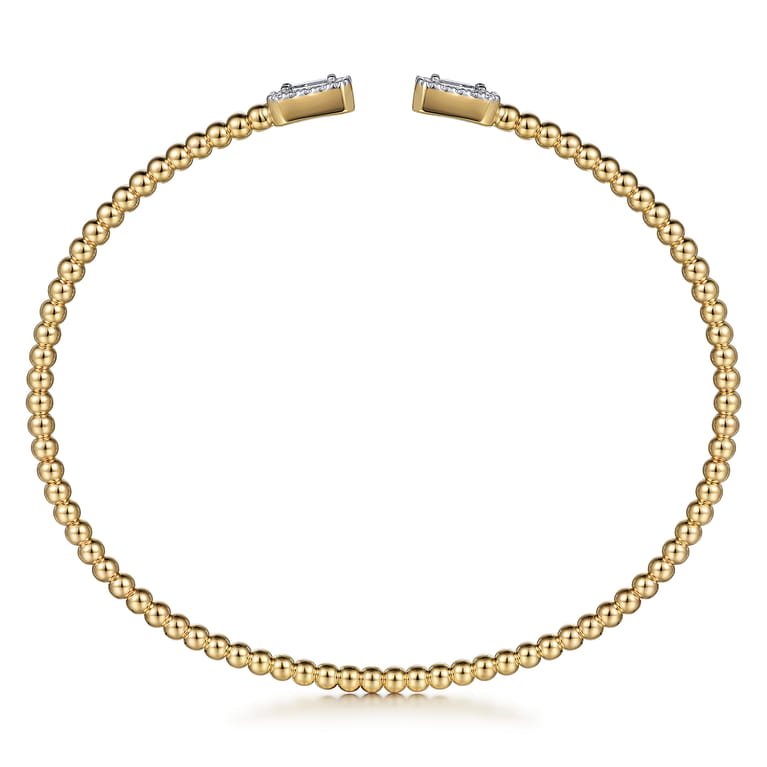 14K Yellow Gold Beaded Diamond Open Cuff Bangle Bracelet-Bujukan - 0.3 ct - Shot 3