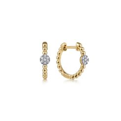 14K Yellow Gold Beaded Diamond Pave 15mm Huggies