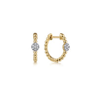 14K Yellow Gold Beaded Diamond Pave 15mm Huggies