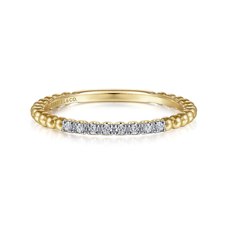 14K Yellow Gold Beaded Diamond Stackable Ring- Bujukan - 0.06 ct - Shot 1