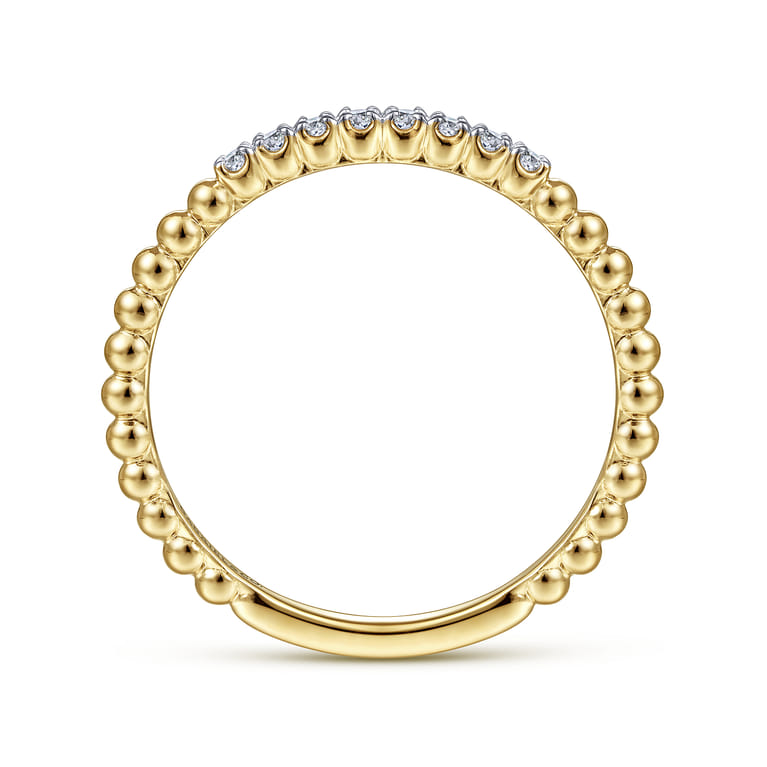 14K Yellow Gold Beaded Diamond Stackable Ring- Bujukan - 0.06 ct - Shot 2