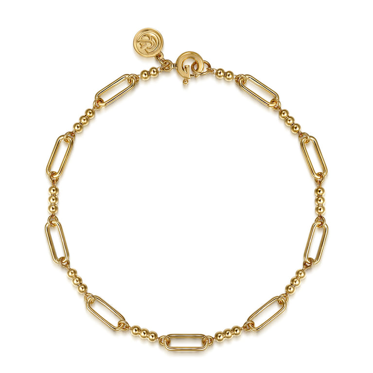 14K Yellow Gold Beaded Link Chain Bracelet-Bujukan - Shot 1