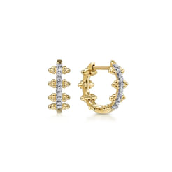 14K Yellow Gold Beaded Pavé 10mm Diamond Huggies