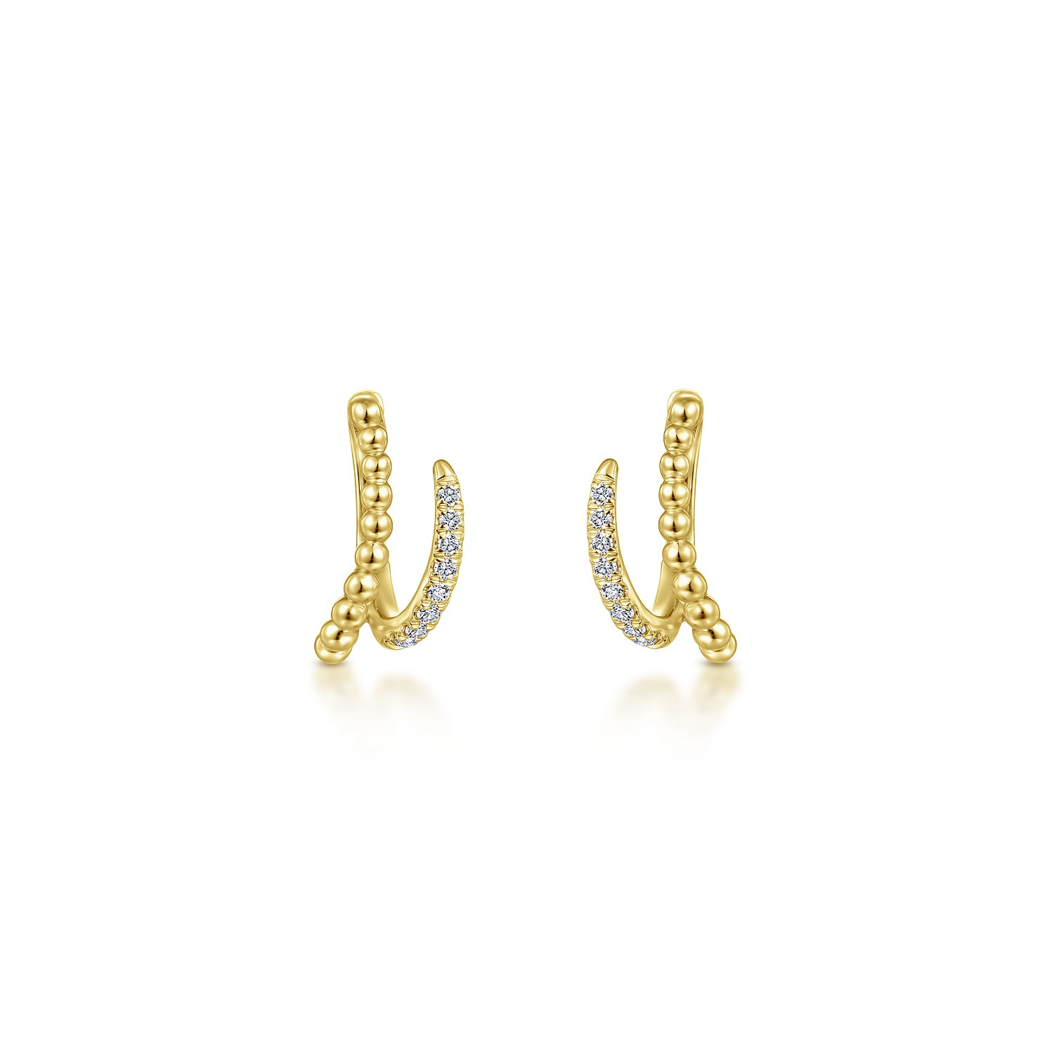 14K Yellow Gold Beaded Pave 10mm Diamond Huggies - 0.09 ct - Shot 3
