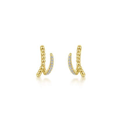 14K Yellow Gold Beaded Pave 10mm Diamond Huggies