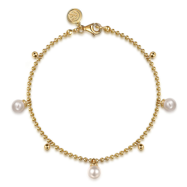 14K Yellow Gold Beaded Pearl Droplet Bracelet-Bujukan - Shot 1