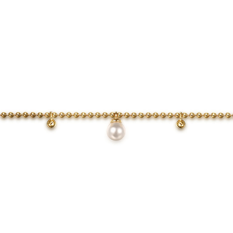 14K Yellow Gold Beaded Pearl Droplet Bracelet-Bujukan - Shot 2
