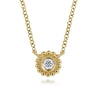 14K Yellow Gold Beaded Round Bezel Set Diamond Pendant Necklace - 0.07 ct