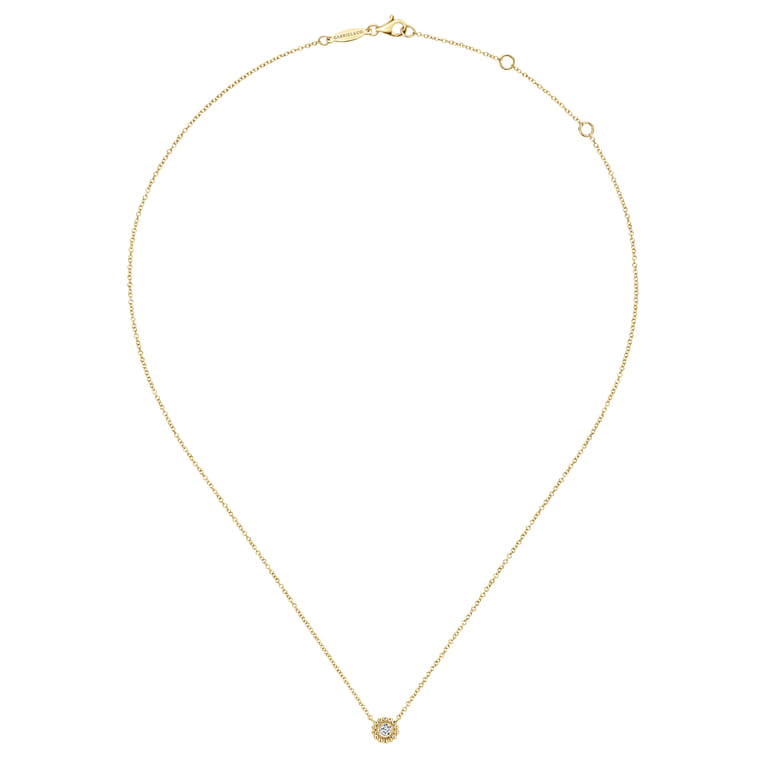 14K Yellow Gold Beaded Round Bezel Set Diamond Pendant Necklace - 0.07 ct - Shot 2