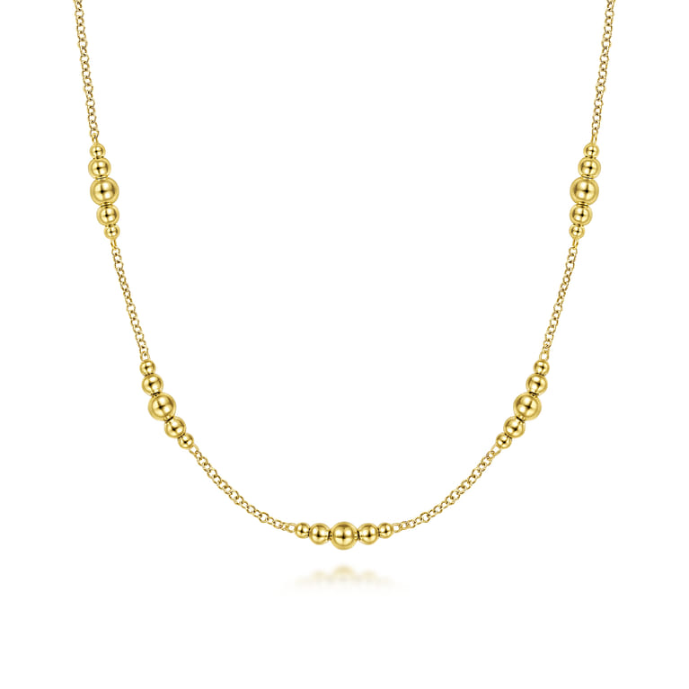 14K Yellow Gold Beaded Station Necklace-Bujukan - Shot 1