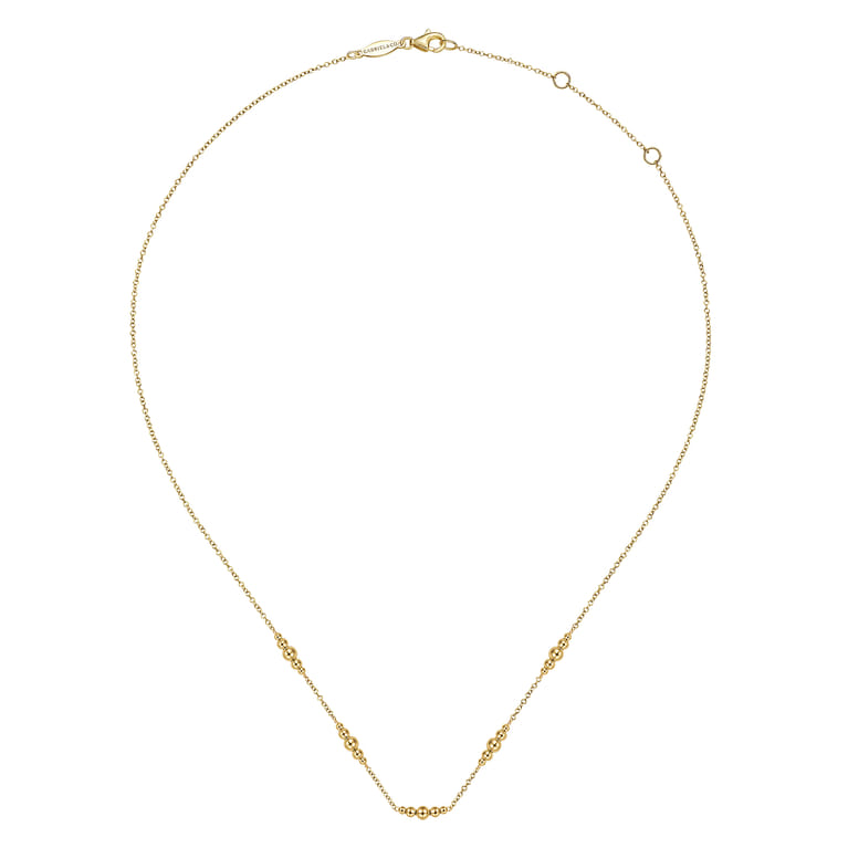 14K Yellow Gold Beaded Station Necklace-Bujukan - Shot 2