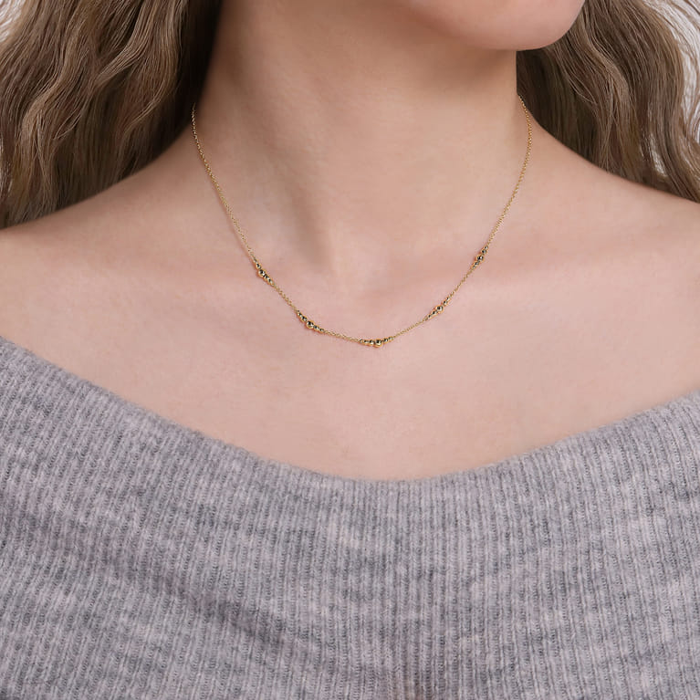 14K Yellow Gold Beaded Station Necklace-Bujukan - Shot 3