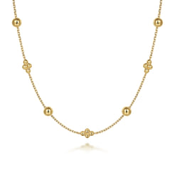 14K Yellow Gold Beaded Station Necklace-Bujukan