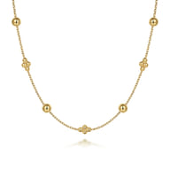 14K Yellow Gold Beaded Station Necklace-Bujukan