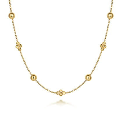 14K Yellow Gold Beaded Station Necklace-Bujukan