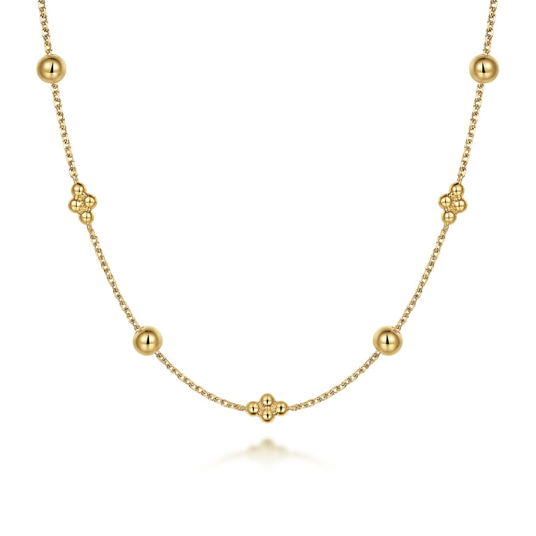 14K Yellow Gold Beaded Station Necklace-Bujukan - Shot 1