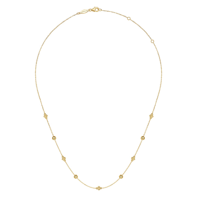14K Yellow Gold Beaded Station Necklace-Bujukan - Shot 2