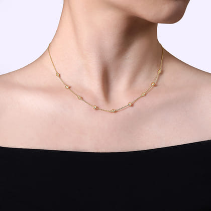 14K Yellow Gold Beaded Station Necklace-Bujukan