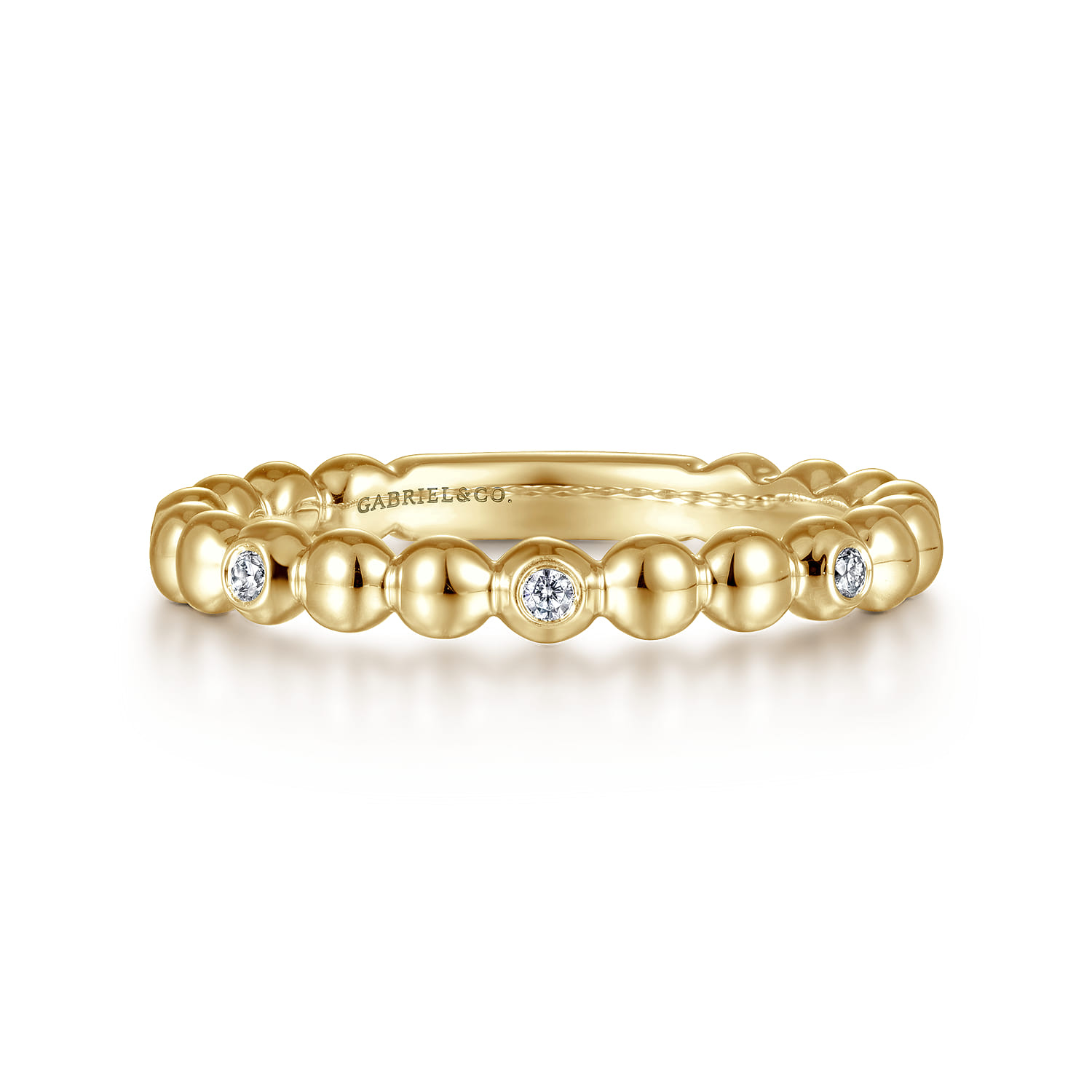 14K Yellow Gold Beaded Station and Diamond Stackable Ring - 0.09 ct - Shot 1
