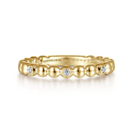 14K Yellow Gold Beaded Station and Diamond Stackable Ring