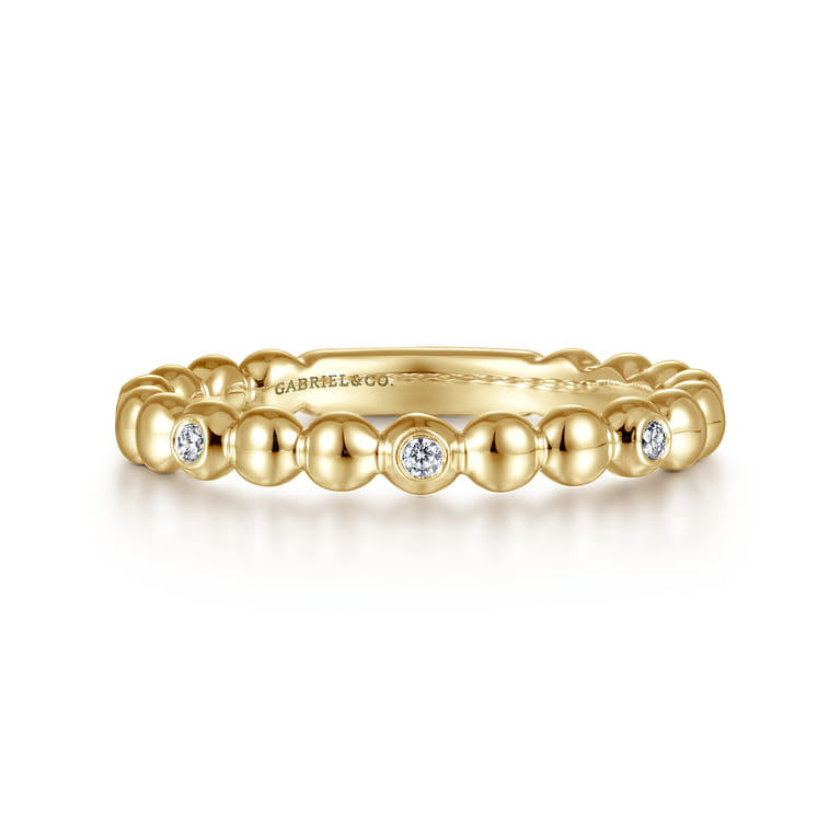 14K Yellow Gold Beaded Station and Diamond Stackable Ring - 0.09 ct - Shot 1