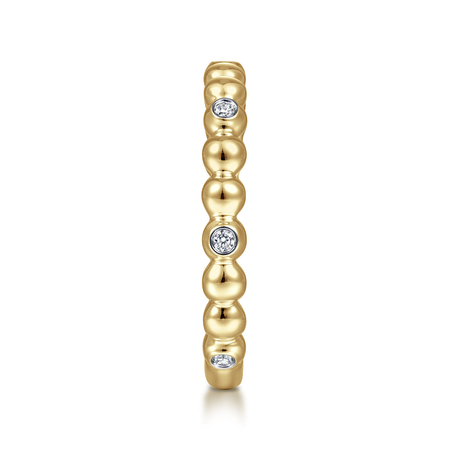 14K Yellow Gold Beaded Station and Diamond Stackable Ring - 0.09 ct - Shot 4