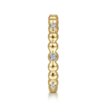 14K Yellow Gold Beaded Station and Diamond Stackable Ring