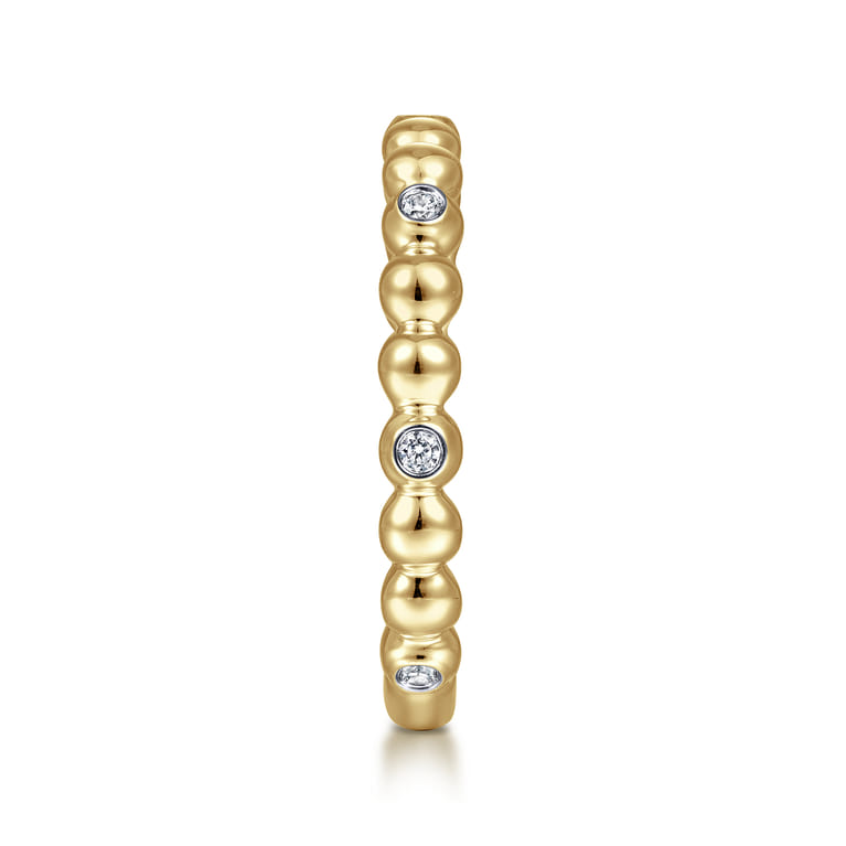 14K Yellow Gold Beaded Station and Diamond Stackable Ring - 0.09 ct - Shot 4