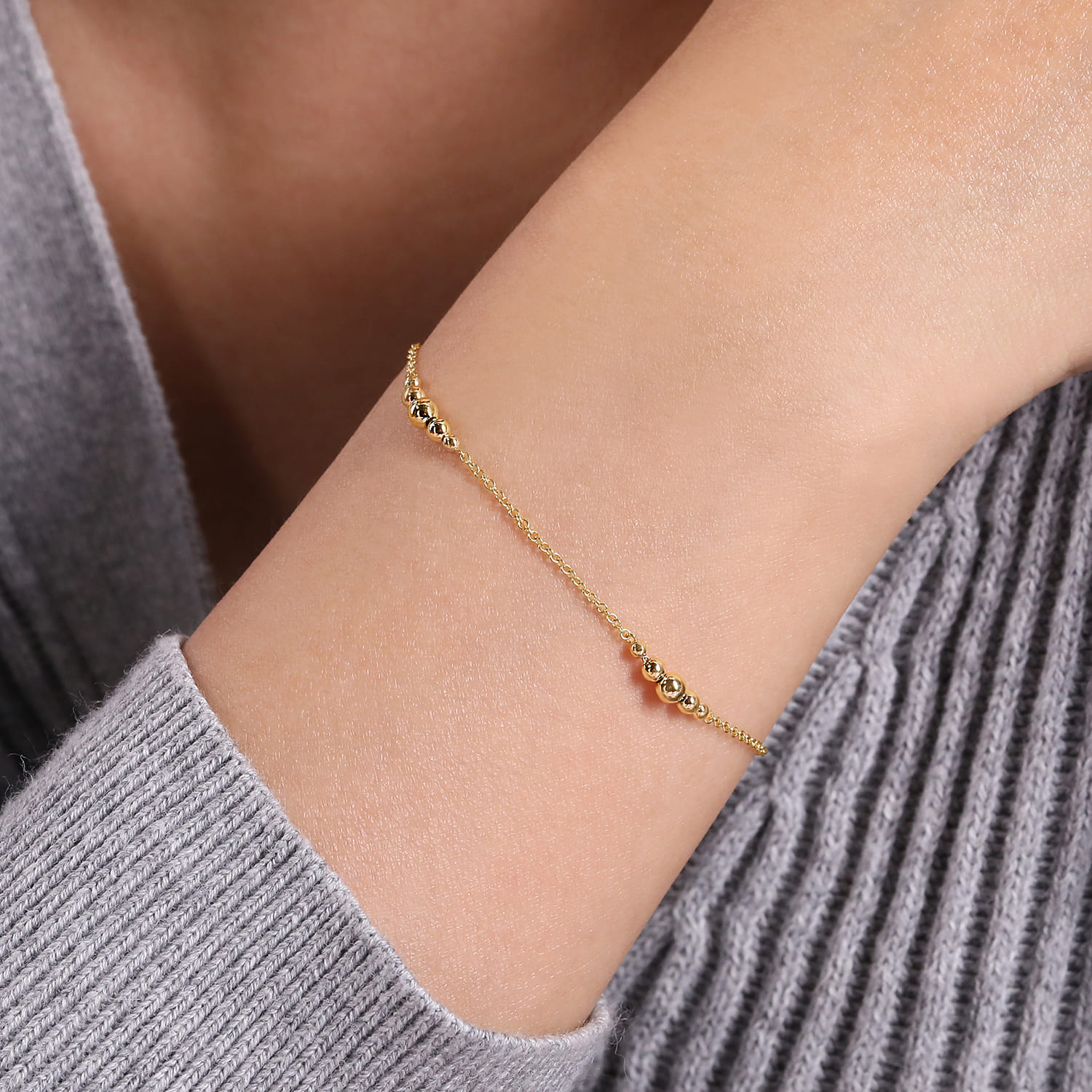 14K Yellow Gold Beaded Stations Bracelet