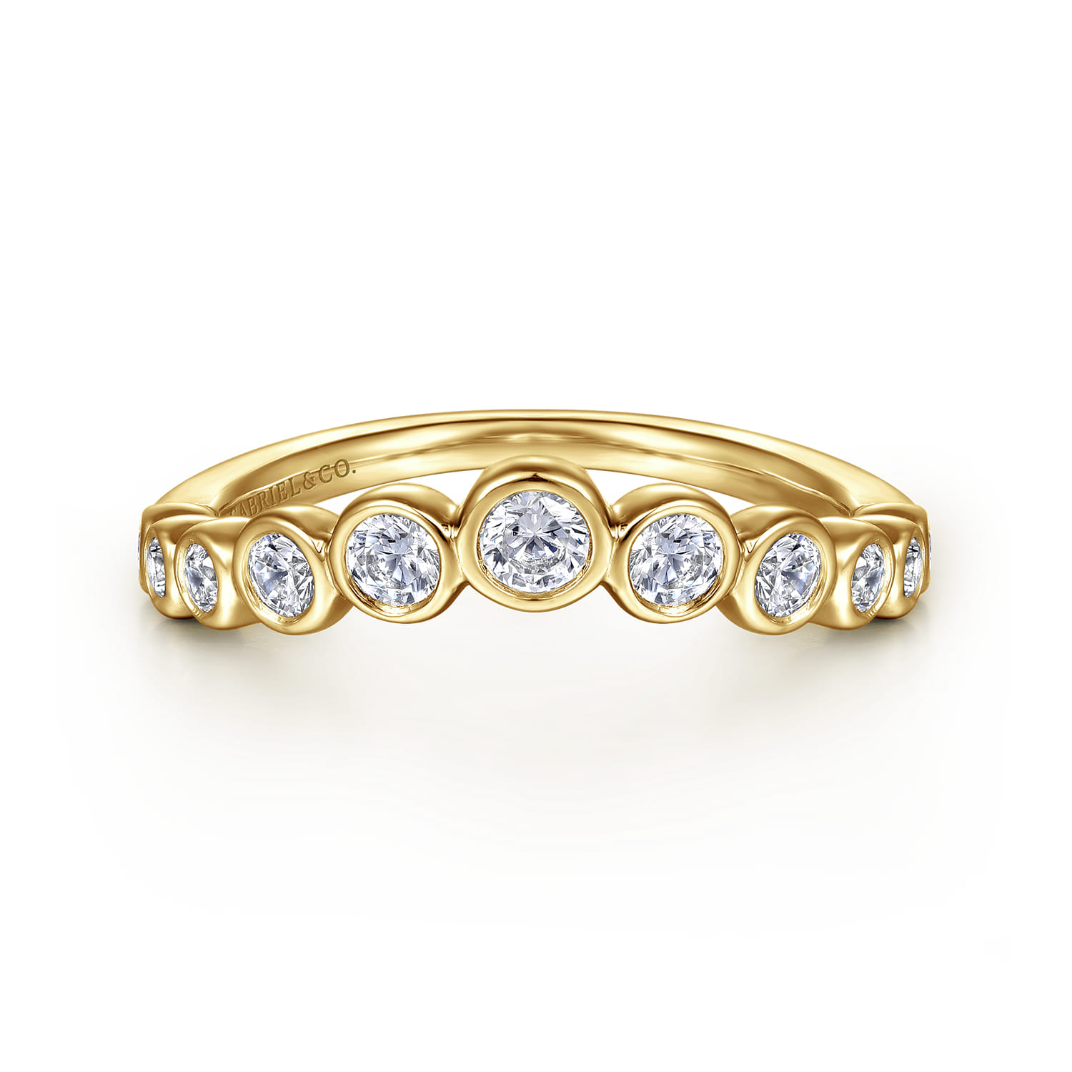 Curved Wedding Ring in 14k Yellow Gold with Round Natural Diamond at Gabriel & Co. - Shot 1