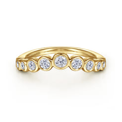 14K Yellow Gold Bezel 11 Stone Diamond Anniversary Band