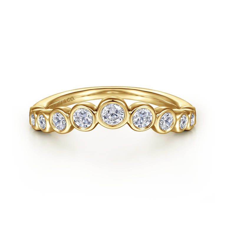 Curved Wedding Ring in 14k Yellow Gold with Round Natural Diamond at Gabriel & Co. - Shot 1