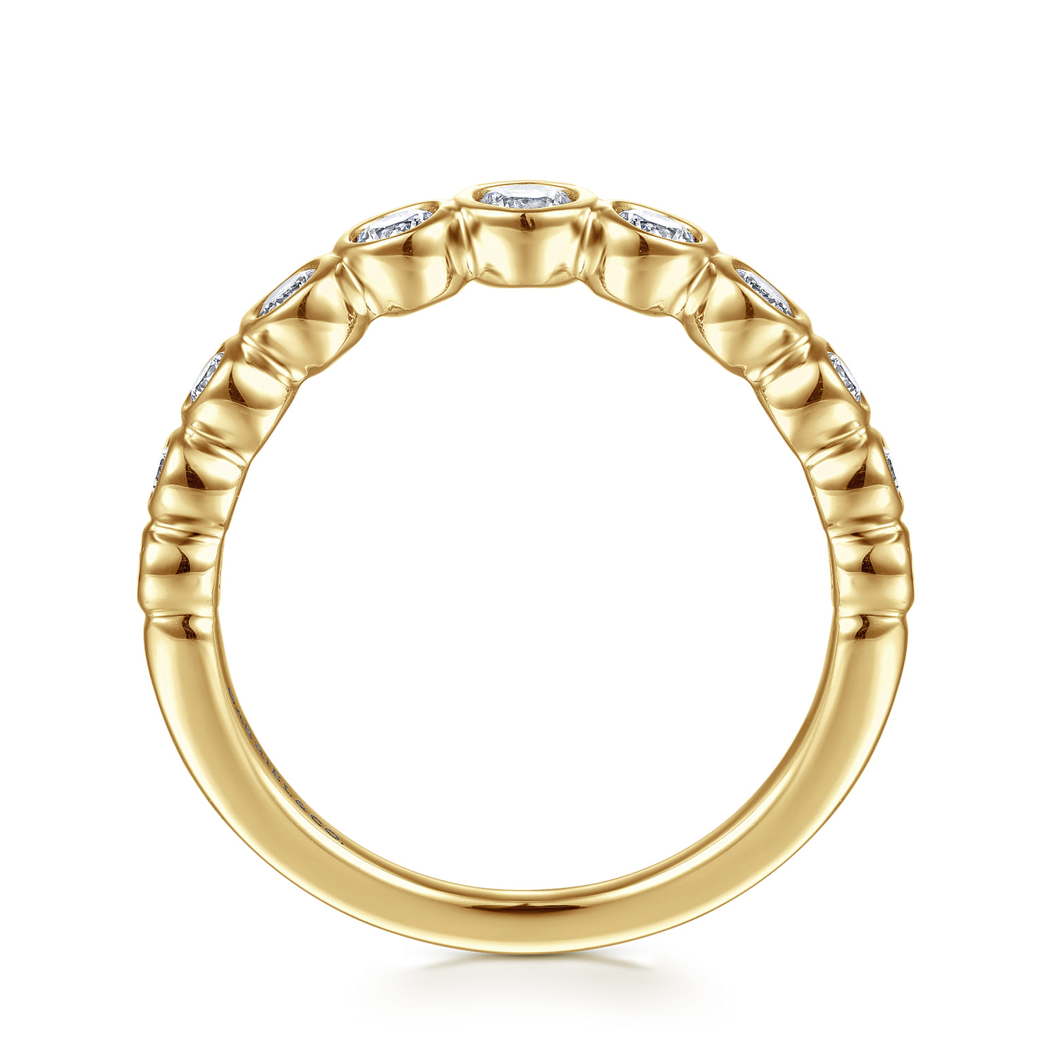 Curved Wedding Ring in 14k Yellow Gold with Round Natural Diamond at Gabriel & Co. - Shot 2