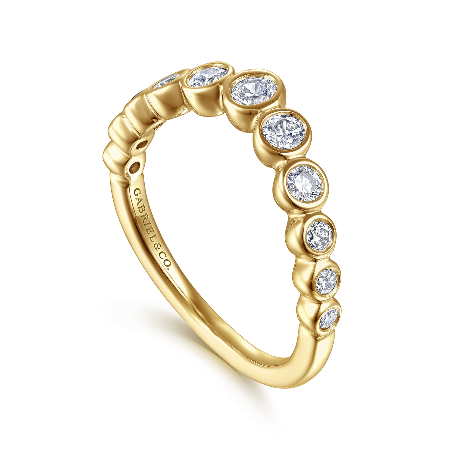Curved Wedding Ring in 14k Yellow Gold with Round Natural Diamond at Gabriel & Co. - Shot 3