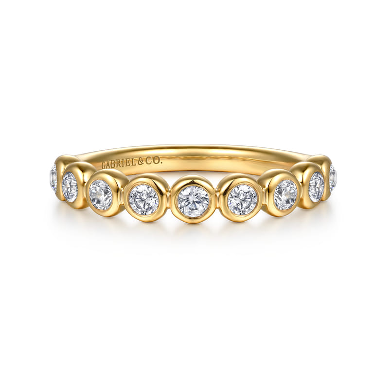 14K Yellow Gold Bezel Diamond Matching Wedding Band - 0.45 ct - Shot 1
