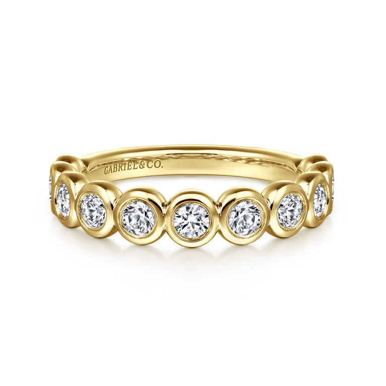 14K Yellow Gold Bezel Diamond Matching Wedding Band - 0.75 ct - Shot 1