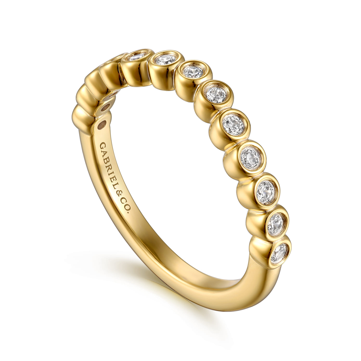 14K Yellow Gold Bezel Diamond Wedding Band - 0.2 ct - Shot 3