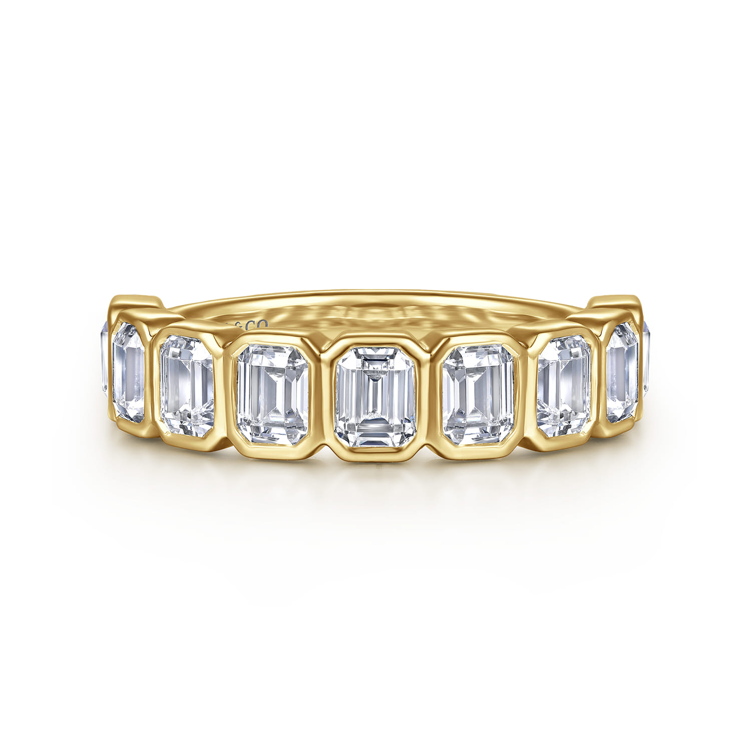 Straight Wedding Ring in 14k Yellow Gold with Emerald Cut Natural Diamond at Gabriel & Co. - Shot 1