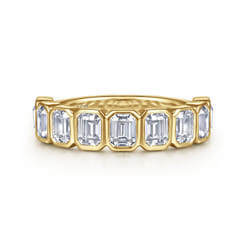 14K Yellow Gold Bezel Emerald Cut Diamond Anniversary Band