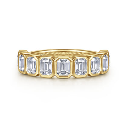 14K Yellow Gold Bezel Emerald Cut Diamond Anniversary Band