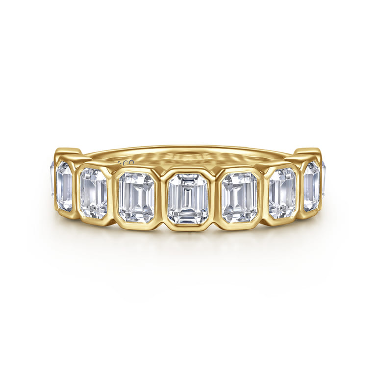 Straight Wedding Ring in 14k Yellow Gold with Emerald Cut Natural Diamond at Gabriel & Co. - Shot 1