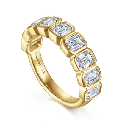 14K Yellow Gold Bezel Emerald Cut Diamond Anniversary Band