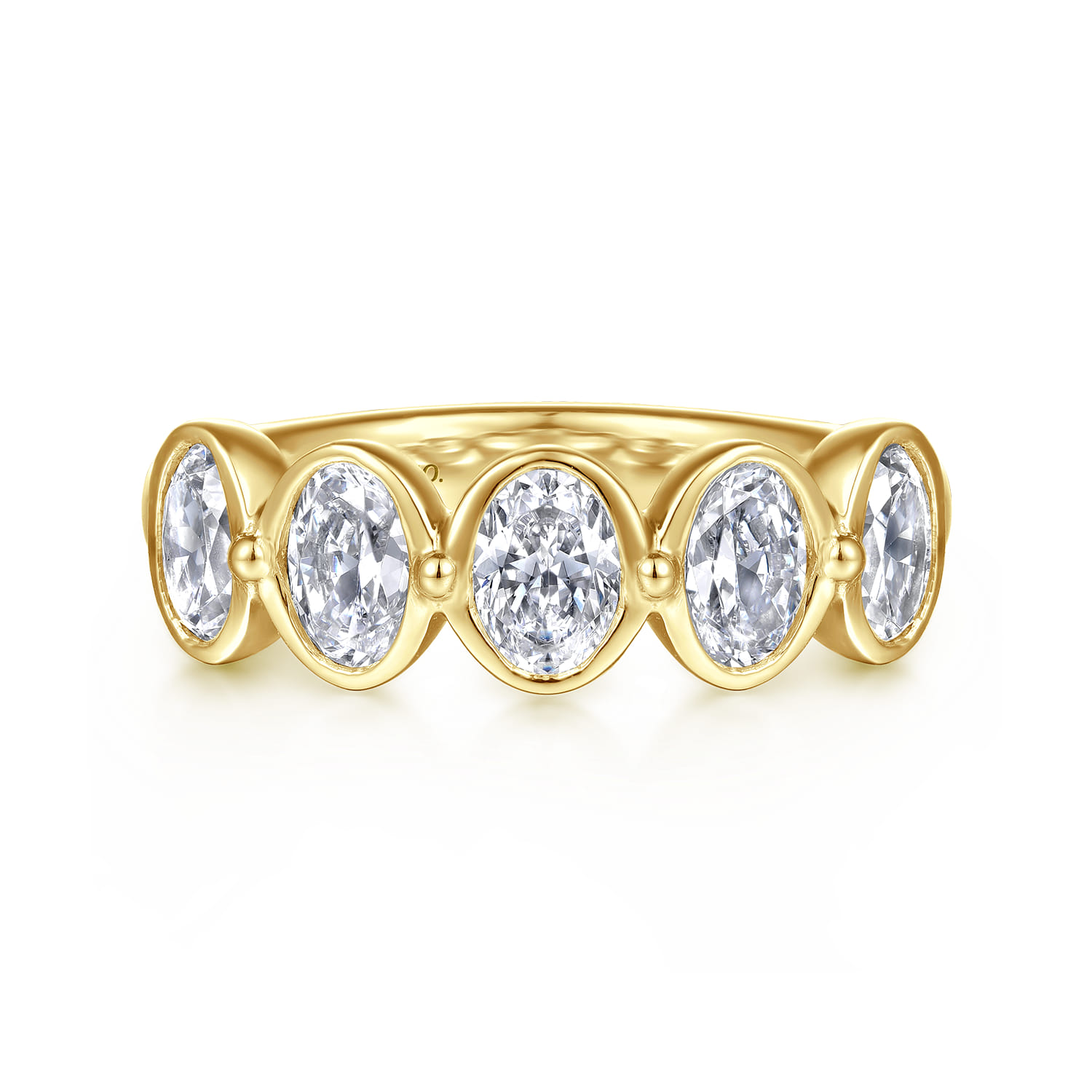 Straight Wedding Ring in 14k Yellow Gold with Oval Natural Diamond at Gabriel & Co. - Shot 1