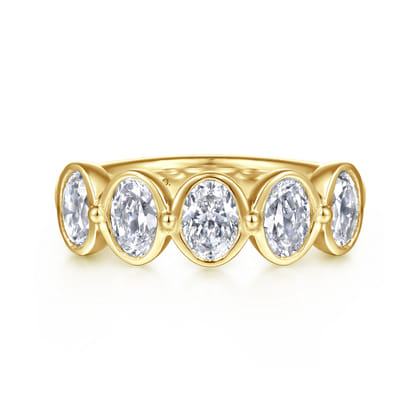 14K Yellow Gold Bezel Oval 5 Stone Diamond Anniversary Band