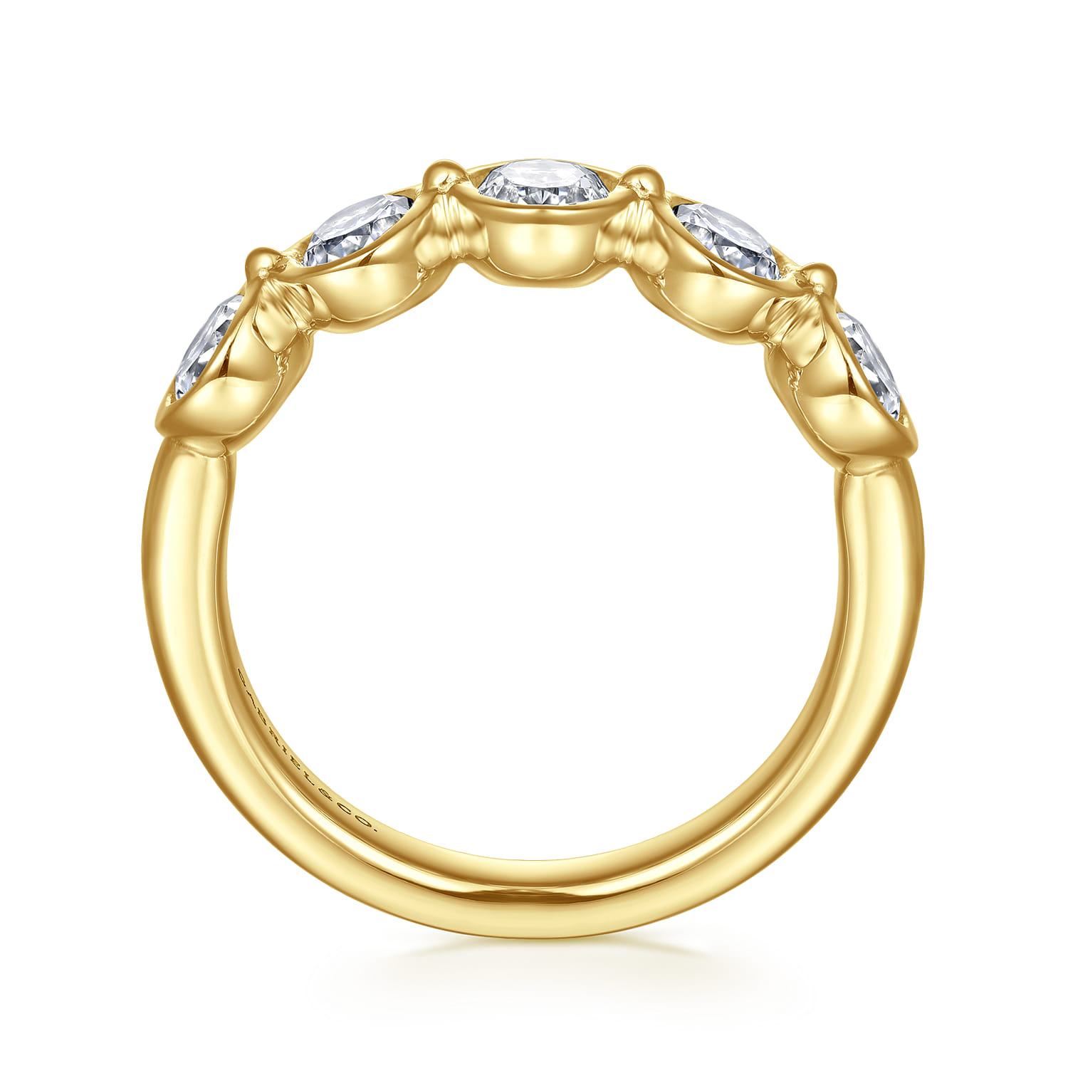 Straight Wedding Ring in 14k Yellow Gold with Oval Natural Diamond at Gabriel & Co. - Shot 2