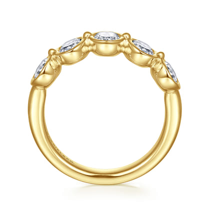 14K Yellow Gold Bezel Oval 5 Stone Diamond Anniversary Band